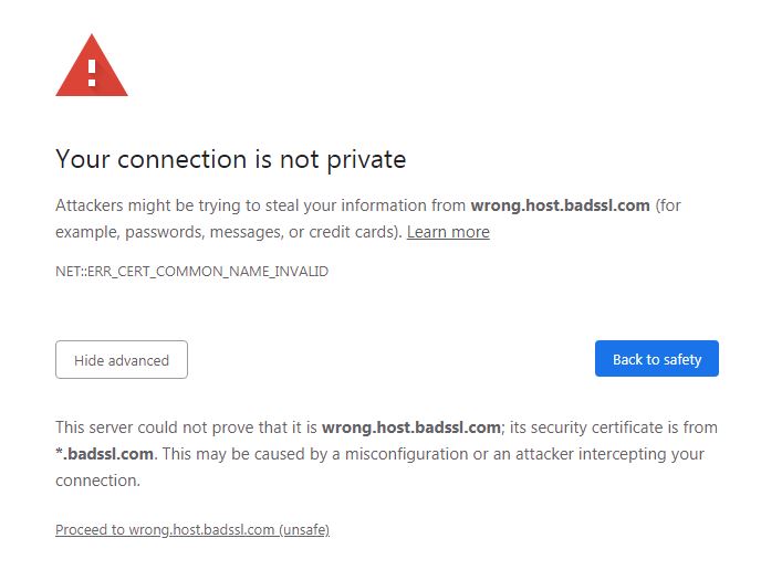 Chrome warning if the TLS certificate does not match the domain